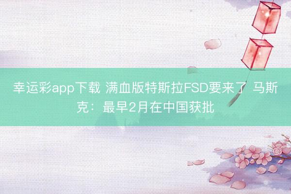 幸运彩app下载 满血版特斯拉FSD要来了 马斯克：最早2月在中国获批