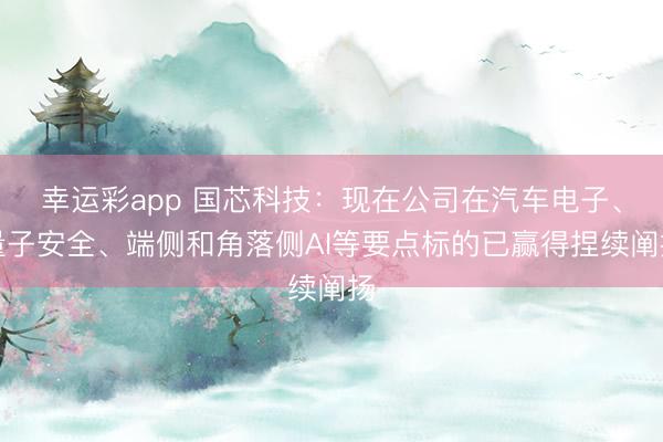 幸运彩app 国芯科技：现在公司在汽车电子、量子安全、端侧和角落侧AI等要点标的已赢得捏续阐扬