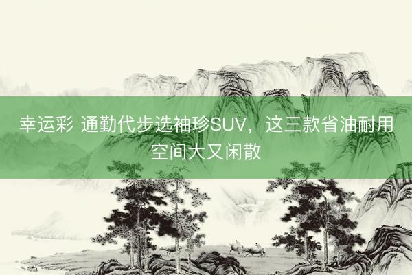 幸运彩 通勤代步选袖珍SUV,这三款省油耐用空间大又闲散